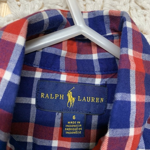 2 Pieces Ralph Lauren Boys Shirts 6 Blue Red Blue & Red Plaid And Shirt Sólid - Picture 3 of 14